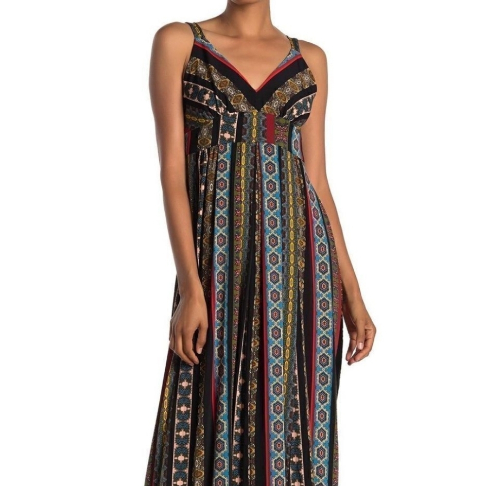 T Tahari Black Sleeveless Tile Stripe Maxi Dress Size M - Picture 3 of 13